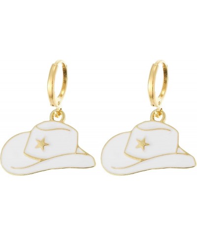 Western Cowgirl Boot Earrings for Women, Cowgirl Hat dangle Earrings Cowgirl Jewelry Gift White Hat $5.59 Earrings