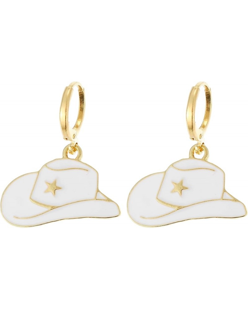 Western Cowgirl Boot Earrings for Women, Cowgirl Hat dangle Earrings Cowgirl Jewelry Gift White Hat $5.59 Earrings