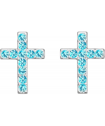 Gold Cross Stud Earrings for Women,Initial Letter Cross Earrings Gifts Jewelry for Girls 03-March-Aqua Blue $8.69 Earrings