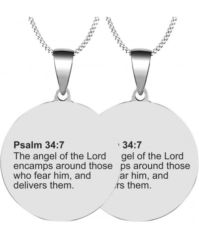 2PCS Custom Personalized Engraved Bible Verse For Birthdays Stainless Steel Jewelry Pendant Necklace Chain Psalm 34:7 2XSilve...