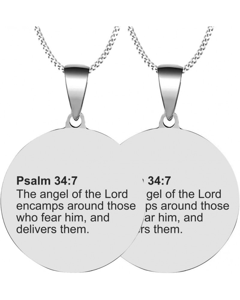 2PCS Custom Personalized Engraved Bible Verse For Birthdays Stainless Steel Jewelry Pendant Necklace Chain Psalm 34:7 2XSilve...