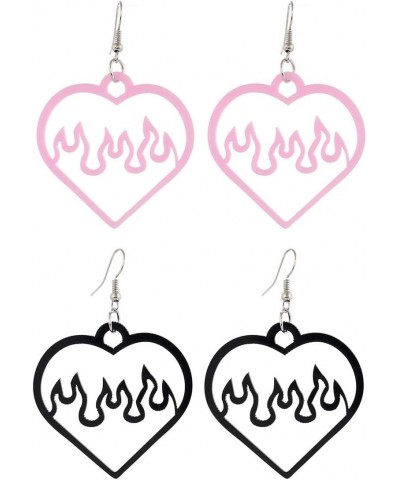 2 Pairs Flame Heart Dangle Earrings Acrylic Hollow Love Heart Earrings for Women Girls Friends Gifts $5.49 Earrings