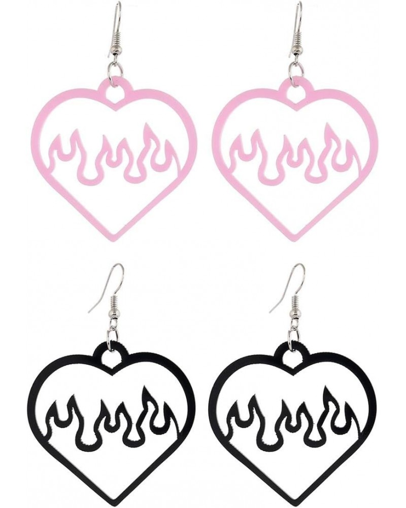 2 Pairs Flame Heart Dangle Earrings Acrylic Hollow Love Heart Earrings for Women Girls Friends Gifts $5.49 Earrings