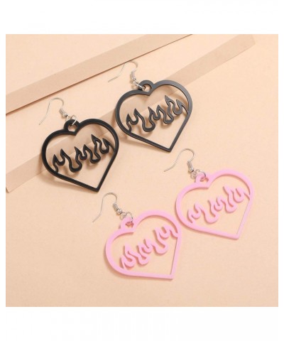 2 Pairs Flame Heart Dangle Earrings Acrylic Hollow Love Heart Earrings for Women Girls Friends Gifts $5.49 Earrings