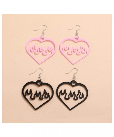 2 Pairs Flame Heart Dangle Earrings Acrylic Hollow Love Heart Earrings for Women Girls Friends Gifts $5.49 Earrings