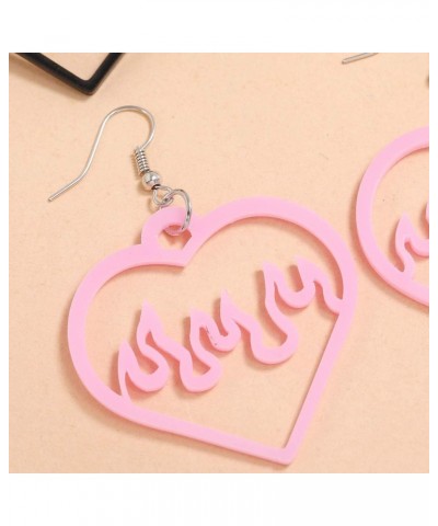 2 Pairs Flame Heart Dangle Earrings Acrylic Hollow Love Heart Earrings for Women Girls Friends Gifts $5.49 Earrings