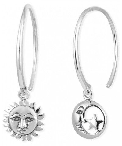 Jewelry Sterling Silver Moon & Star Mismatched Pull Through Hoop Earrings $20.64 Earrings