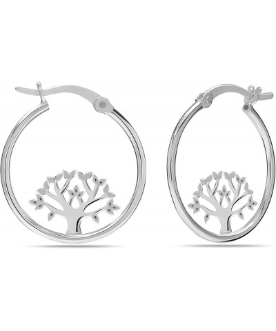 925 Sterling Silver Small Hoop Earrings Lightweight Inspirational Classic Hoops Earring for Women Teen Tree of Life $10.80 Ea...