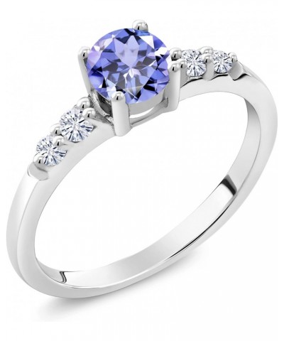 925 Sterling Silver Blue Tanzanite and White Lab Grown Diamond Engagement Ring For Women (0.61 Cttw, Round 5MM, Gemstone Dece...