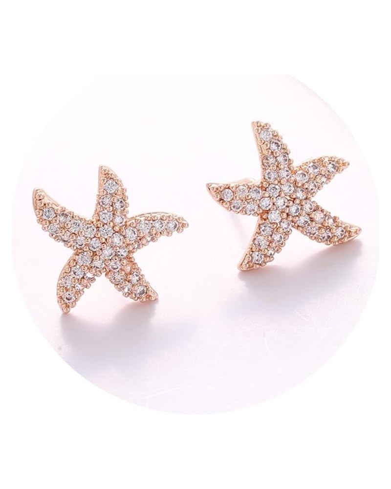 Starfish CZ Stud Earrings Cubic Zirconia Earring Studs Colorful Starfish Earrings Hypoallergenic for Women Girls Clear/Rose G...