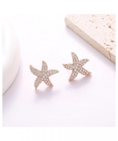 Starfish CZ Stud Earrings Cubic Zirconia Earring Studs Colorful Starfish Earrings Hypoallergenic for Women Girls Clear/Rose G...