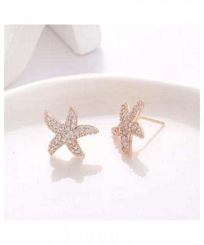 Starfish CZ Stud Earrings Cubic Zirconia Earring Studs Colorful Starfish Earrings Hypoallergenic for Women Girls Clear/Rose G...