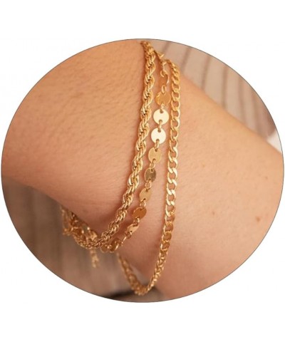 Gold Bracelets for Women 14K Gold Plated Dainty Gold Bracelet Lightweight Chain Bracelet Satellite Bar Bead CZ Four Leaf Clov...