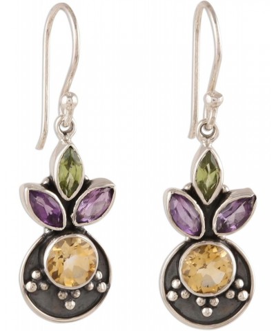 Artisan Handmade Multigemstone Dangle Earrings 3carat from India .925 Sterling Silver Citrine Amethyst Peridot Birthstone 'Gl...