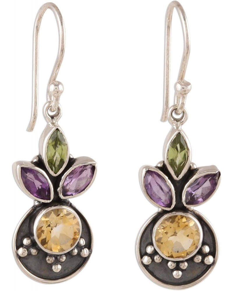 Artisan Handmade Multigemstone Dangle Earrings 3carat from India .925 Sterling Silver Citrine Amethyst Peridot Birthstone 'Gl...