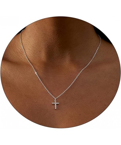 Dainty Cross Necklace for Women 14K Gold plated Cute Faith Cross Necklace Sideways Diamond Layered Cross Necklace Simple Gold...