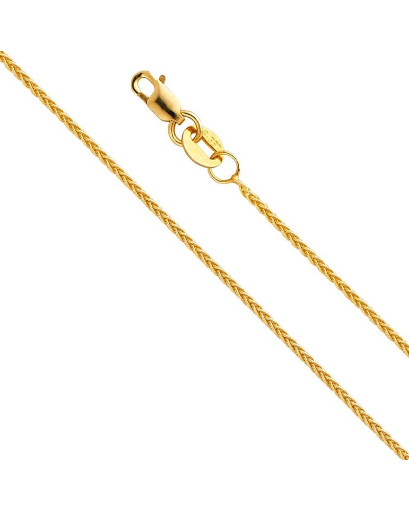 14k REAL Yellow OR White OR Rose/Pink Gold Solid 1mm Braided Wheat Chain Necklace with Lobster Claw Clasp Yellow Gold 16 Inch...