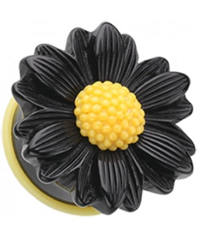 Cutesy Daisy Flower Single Flared Ear Gauge Plug (Sold by Pair) 7/8", Black/Yellow $9.66 Body Jewelry