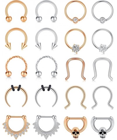 16G 20Pcs Surgical Steel Nose Rings Septum Rings Captive Bead Rings Horseshoe Piercing Jewelry Cartilage Helix Daith Tragus E...