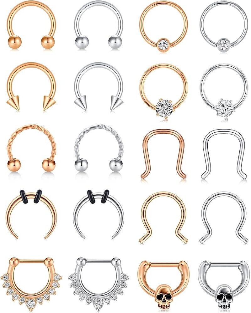 16G 20Pcs Surgical Steel Nose Rings Septum Rings Captive Bead Rings Horseshoe Piercing Jewelry Cartilage Helix Daith Tragus E...