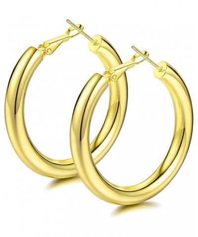 Chunky Gold Hoop Earrings 14K Gold Plated 925 Sterling Silver Post Thick Tube Hoops for Women And Girls 30mm gold flat $8.61 ...