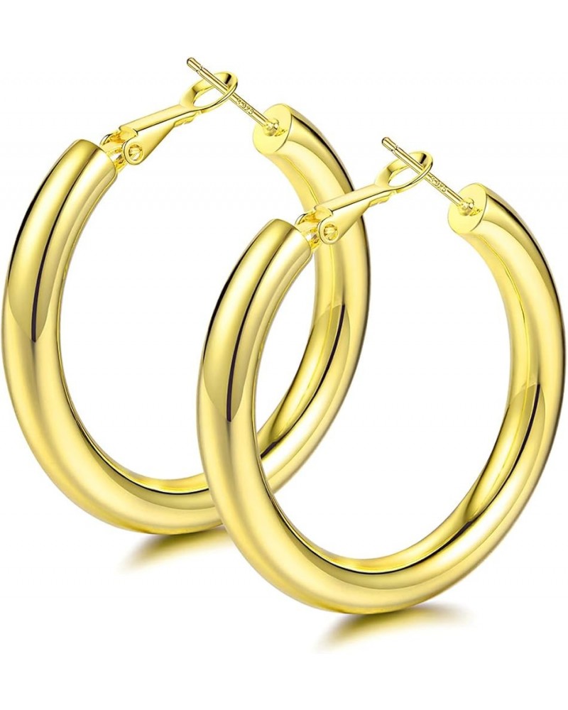 Chunky Gold Hoop Earrings 14K Gold Plated 925 Sterling Silver Post Thick Tube Hoops for Women And Girls 30mm gold flat $8.61 ...