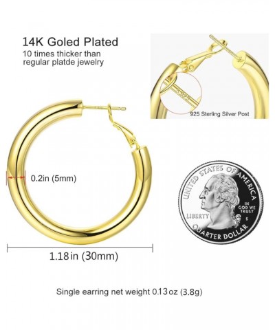 Chunky Gold Hoop Earrings 14K Gold Plated 925 Sterling Silver Post Thick Tube Hoops for Women And Girls 30mm gold flat $8.61 ...