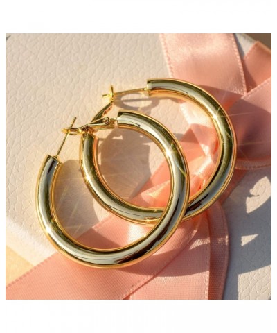 Chunky Gold Hoop Earrings 14K Gold Plated 925 Sterling Silver Post Thick Tube Hoops for Women And Girls 30mm gold flat $8.61 ...