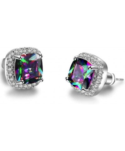 Platinum Rose Gold Plated Cluster Style Simulated Cubic Zircon Fire Opal Stud Earrings Silver Fire $8.99 Earrings