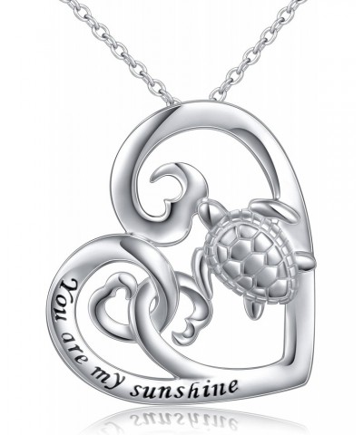 S925 Sterling Silver Turtle Love Heart Pendant Necklace for Women Jewelry Gift $7.79 Necklaces