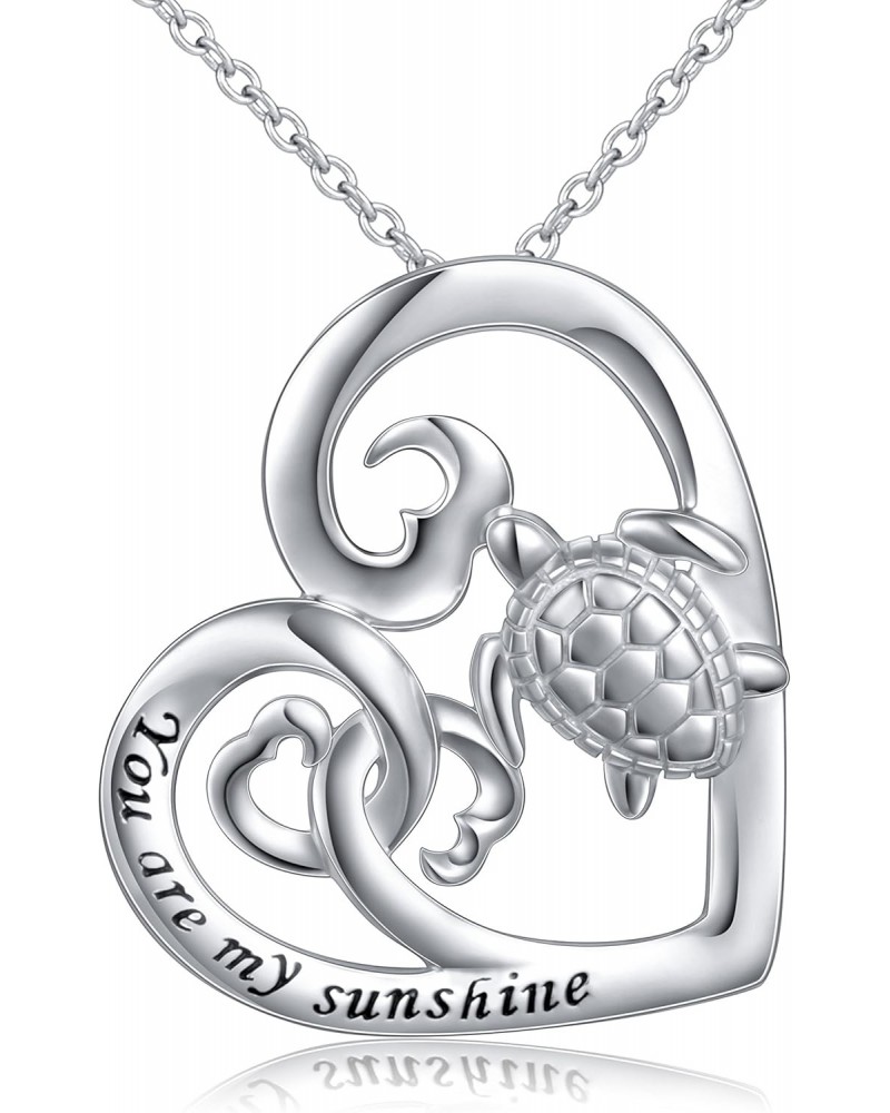 S925 Sterling Silver Turtle Love Heart Pendant Necklace for Women Jewelry Gift $7.79 Necklaces