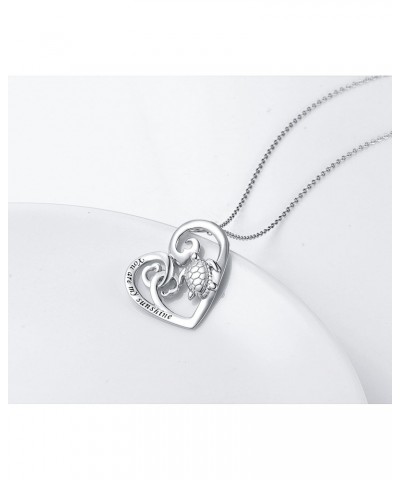 S925 Sterling Silver Turtle Love Heart Pendant Necklace for Women Jewelry Gift $7.79 Necklaces