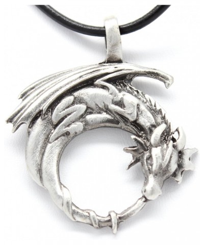 Pewter Dragon on Crescent Moon Gothic Fantasy Pendant, Leather Necklace $7.48 Necklaces