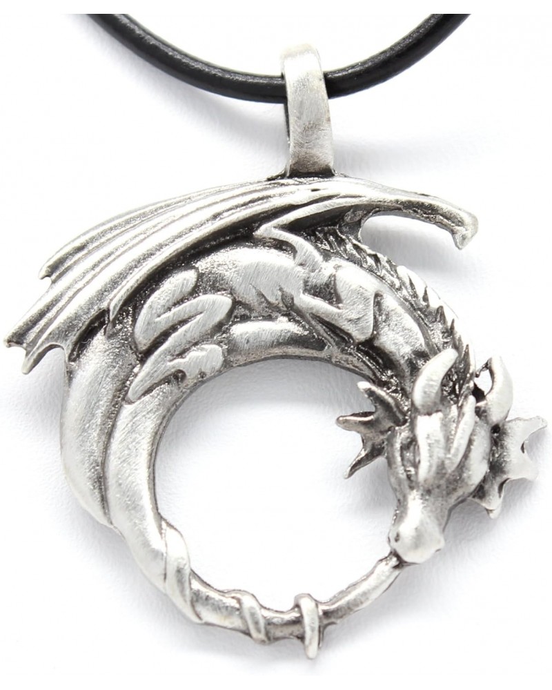 Pewter Dragon on Crescent Moon Gothic Fantasy Pendant, Leather Necklace $7.48 Necklaces