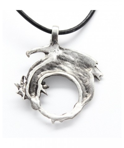 Pewter Dragon on Crescent Moon Gothic Fantasy Pendant, Leather Necklace $7.48 Necklaces