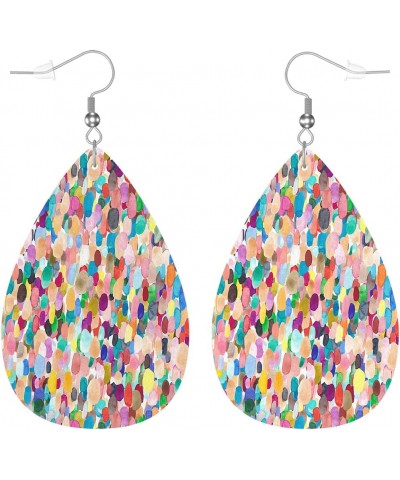 Geometric Teardrop Earrings, Oriental Pink Aqua Rainbow Moroccan Pattern Double-Sided Dangle Earring For Women Girls, Lightwe...