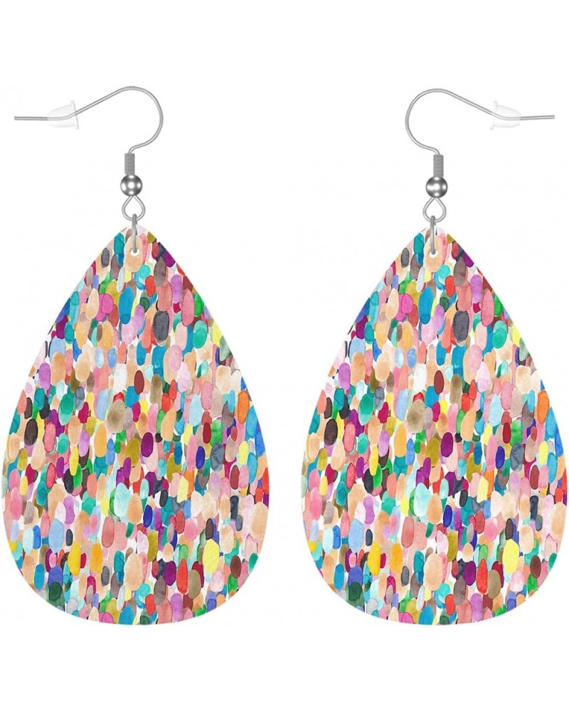 Geometric Teardrop Earrings, Oriental Pink Aqua Rainbow Moroccan Pattern Double-Sided Dangle Earring For Women Girls, Lightwe...