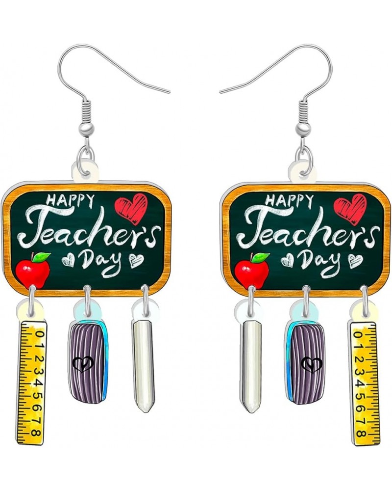 Cute Acrylic Teacher Earrings Crayon Pencil Jewelry Back to School Dangle for Women Girls Kids Book Apple Accessories Blackbo...