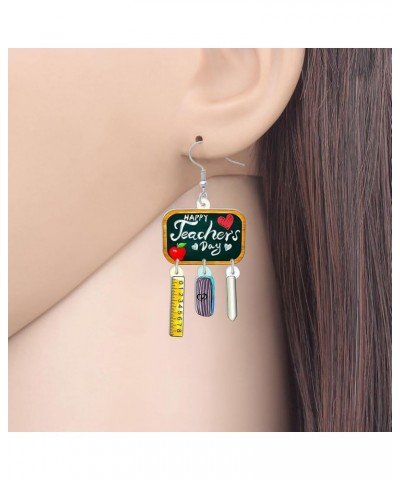 Cute Acrylic Teacher Earrings Crayon Pencil Jewelry Back to School Dangle for Women Girls Kids Book Apple Accessories Blackbo...