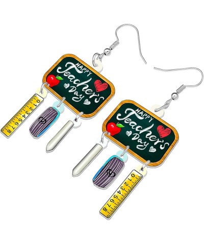 Cute Acrylic Teacher Earrings Crayon Pencil Jewelry Back to School Dangle for Women Girls Kids Book Apple Accessories Blackbo...