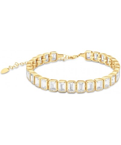 SHYMI .925 Sterling Silver Clasic Bezel Set Emerald Statement Tennis Bracelet Gold $53.30 Bracelets