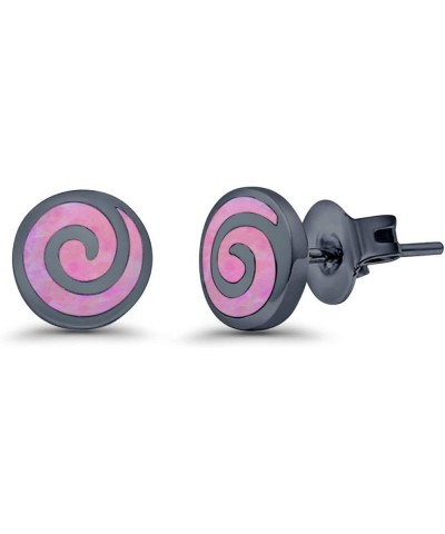 Round Spiral Swirl Stud Earrings Lab Created Opal 925 Sterling Silver Choose Color Black Tone, Lab Pink Opal $13.50 Earrings