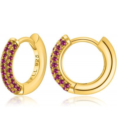 Hoop Earrings For Women Girl,Mini Lightweight Chunky Pave Helix Cartilage Huggie Earring 3 Row pave-8mm,Ruby $15.36 Earrings