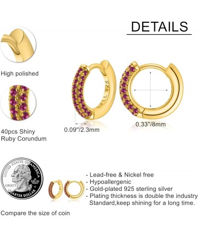 Hoop Earrings For Women Girl,Mini Lightweight Chunky Pave Helix Cartilage Huggie Earring 3 Row pave-8mm,Ruby $15.36 Earrings