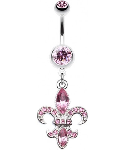 Classic Fleur De Lis 316L Surgical Steel Belly Button Ring Pink $12.17 Body Jewelry