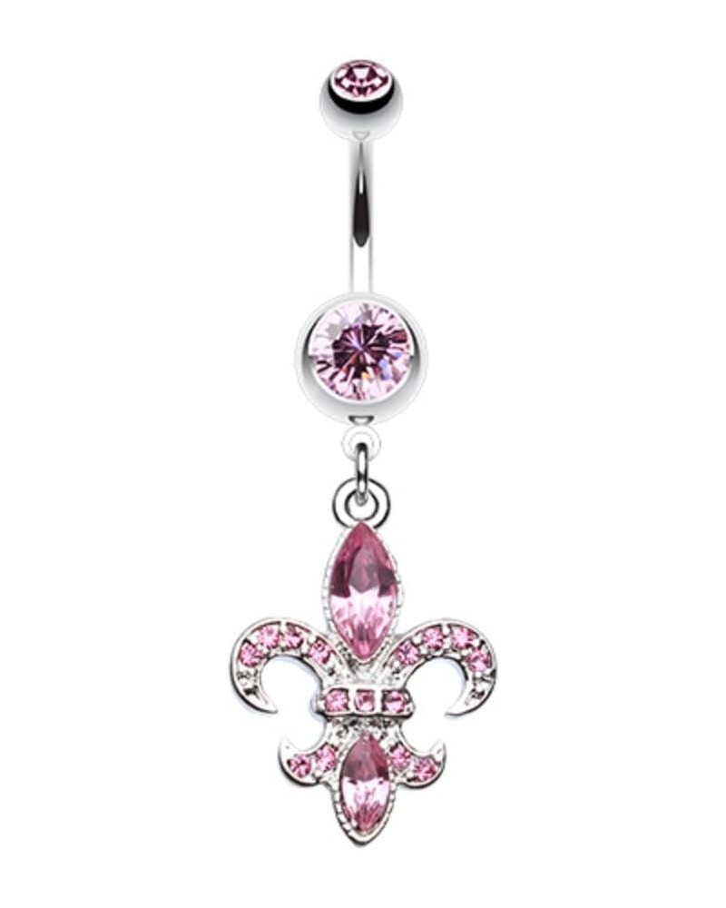 Classic Fleur De Lis 316L Surgical Steel Belly Button Ring Pink $12.17 Body Jewelry