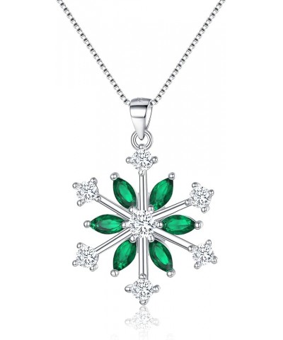 Snowflake Jewerly Sterling Silver Winter Accessory Sparkle Zircon Snow Flower Pendant Necklace Green $15.47 Necklaces