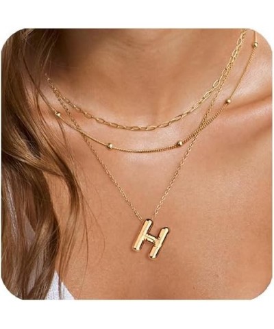 Balloon Initial Necklace Bubble Letter Necklace Gold Initial Letter Necklaces for Women Girls Layered Chunky Gold Name Alphab...