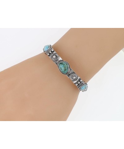 Western Style Turquoise Stone Stackable Antique Silver Tone Stretch Bracelet 2 $11.39 Bracelets