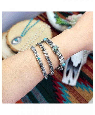 Western Style Turquoise Stone Stackable Antique Silver Tone Stretch Bracelet 2 $11.39 Bracelets